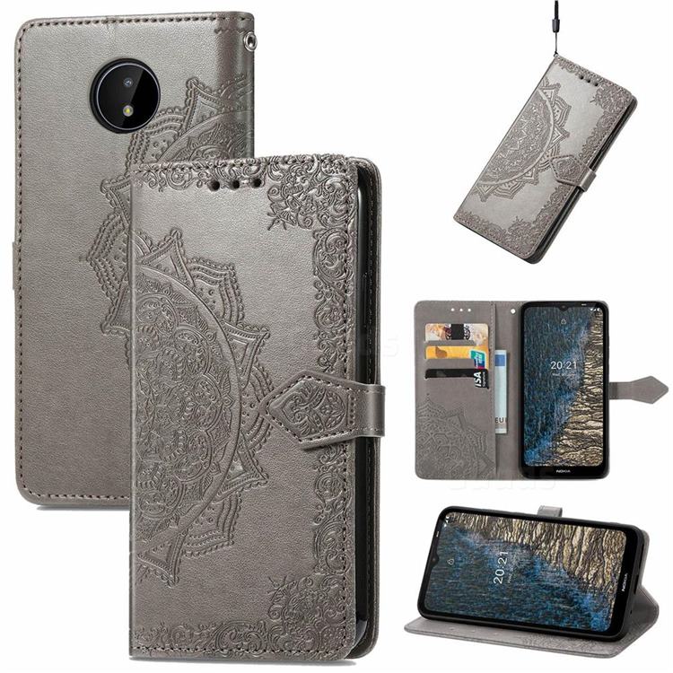 Embossing Imprint Mandala Flower Leather Wallet Case for Nokia C20 - Gray