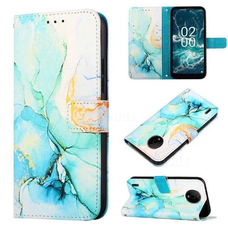 Green Illusion Marble Leather Wallet Protective Case for Nokia C200