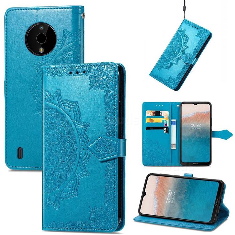 Embossing Imprint Mandala Flower Leather Wallet Case for Nokia C200 - Blue