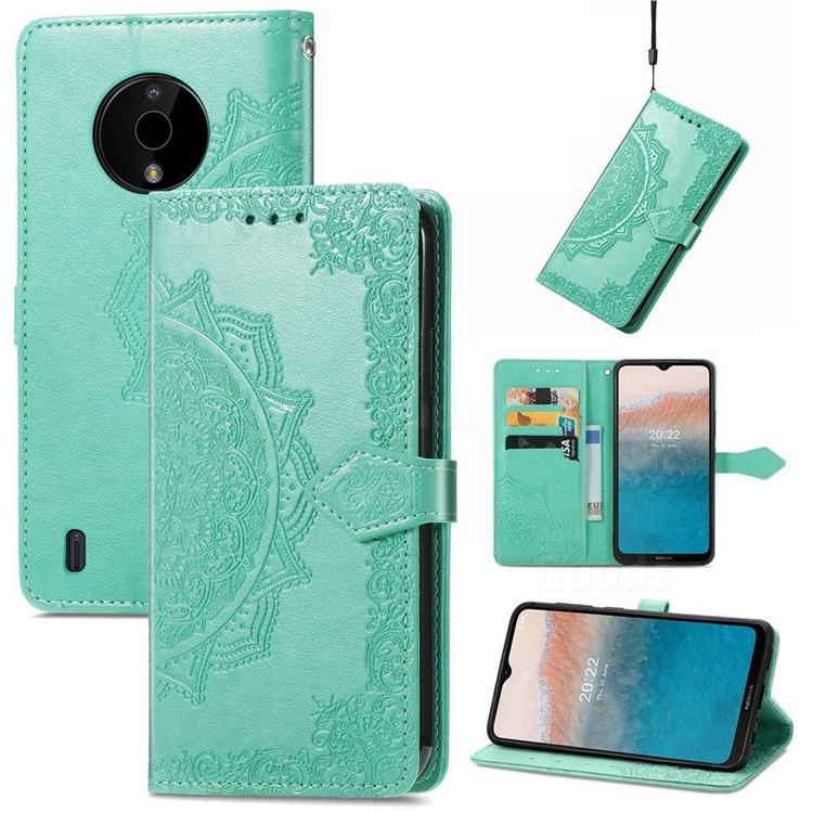 Embossing Imprint Mandala Flower Leather Wallet Case for Nokia C200 - Green