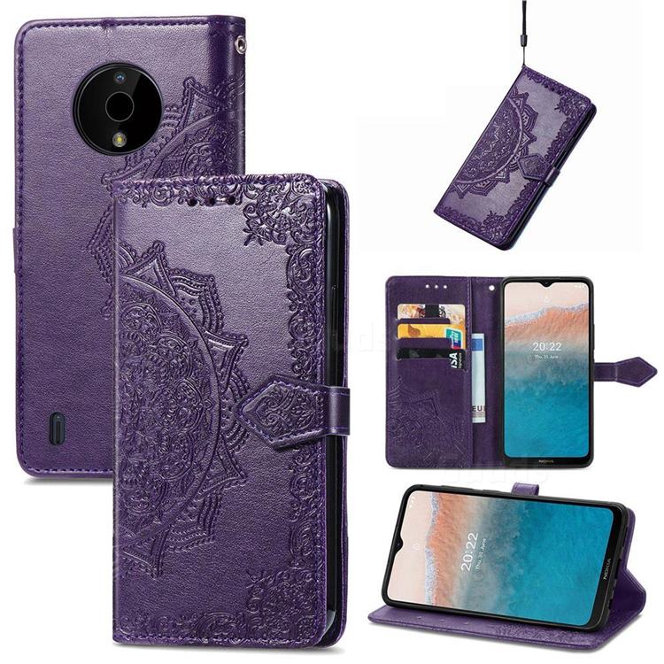 Embossing Imprint Mandala Flower Leather Wallet Case for Nokia C200 - Purple