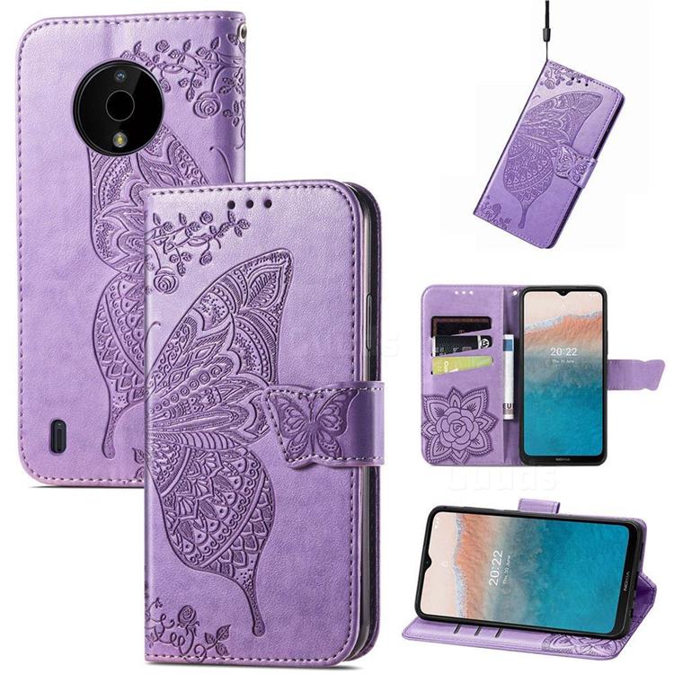 Embossing Mandala Flower Butterfly Leather Wallet Case for Nokia C200 - Light Purple