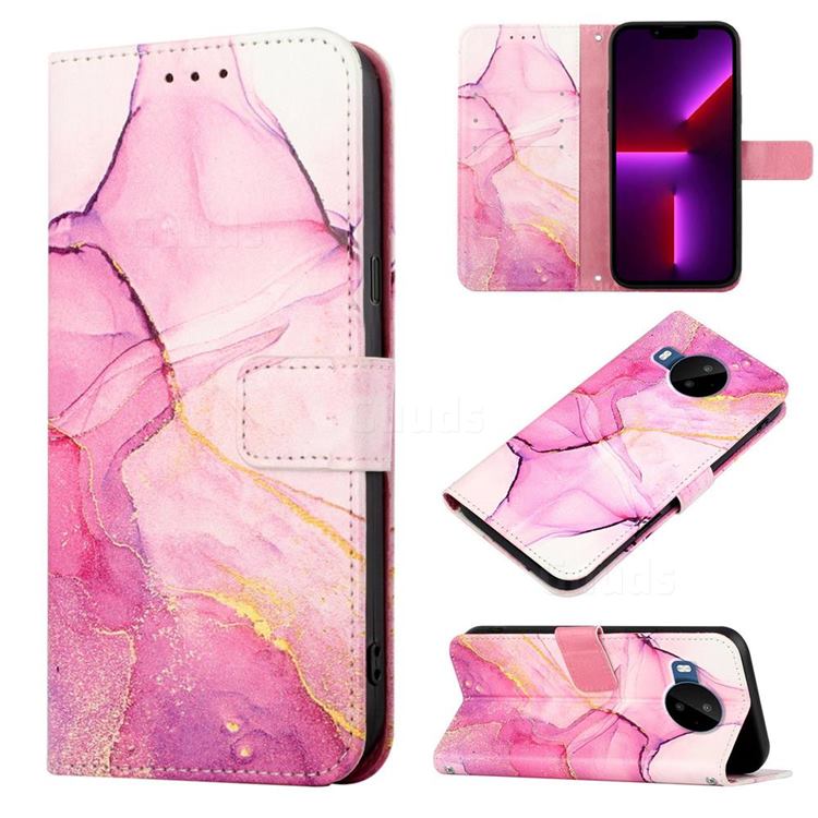 Pink Purple Marble Leather Wallet Protective Case for Nokia C20 Plus