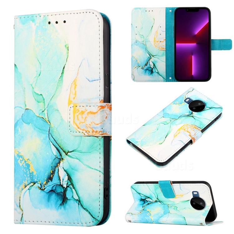 Green Illusion Marble Leather Wallet Protective Case for Nokia C20 Plus