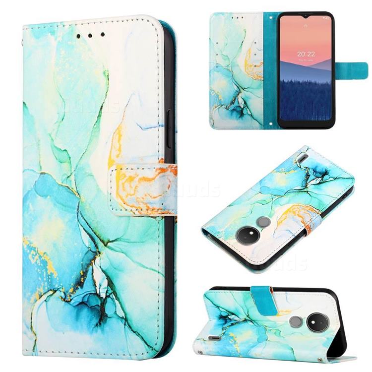 Green Illusion Marble Leather Wallet Protective Case for Nokia C21