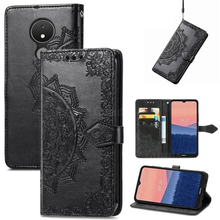Embossing Imprint Mandala Flower Leather Wallet Case for Nokia C21 - Black
