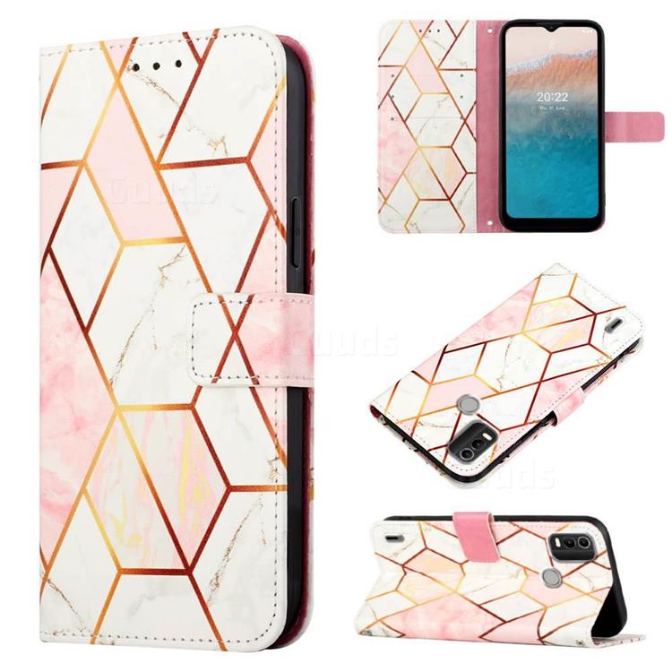 Pink White Marble Leather Wallet Protective Case for Nokia C21 Plus