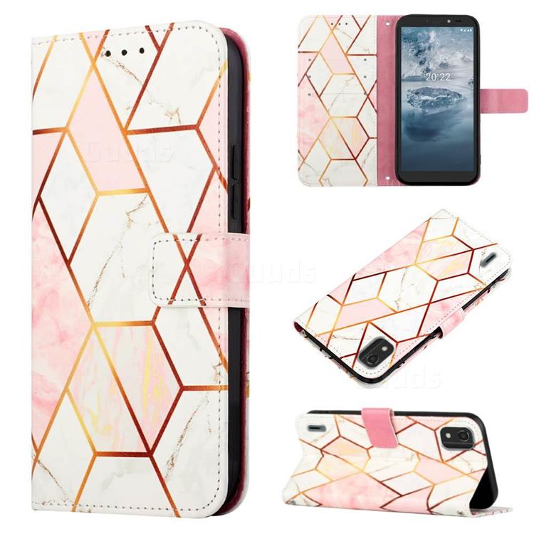 Pink White Marble Leather Wallet Protective Case for Nokia C2 2nd Edition