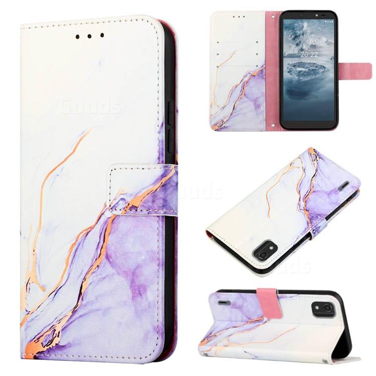 Purple White Marble Leather Wallet Protective Case for Nokia C2 2nd Edition