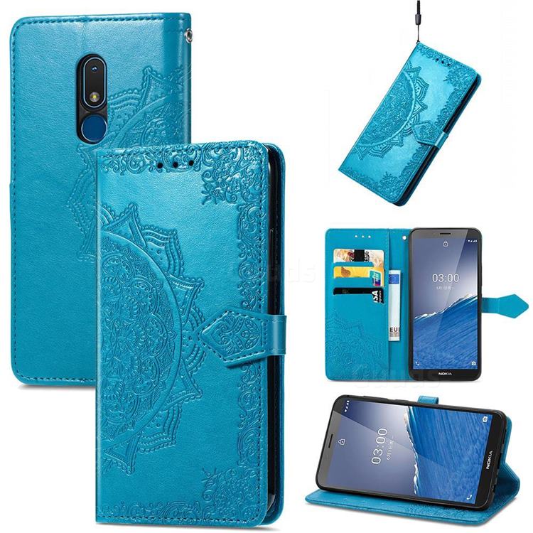 Embossing Imprint Mandala Flower Leather Wallet Case for Nokia C3 - Blue