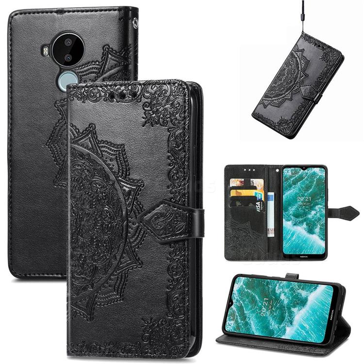 Embossing Imprint Mandala Flower Leather Wallet Case for Nokia C30 - Black