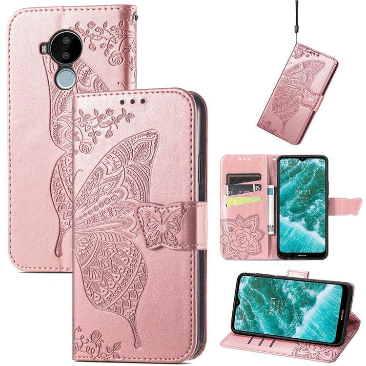 Embossing Mandala Flower Butterfly Leather Wallet Case for Nokia C30 - Rose Gold