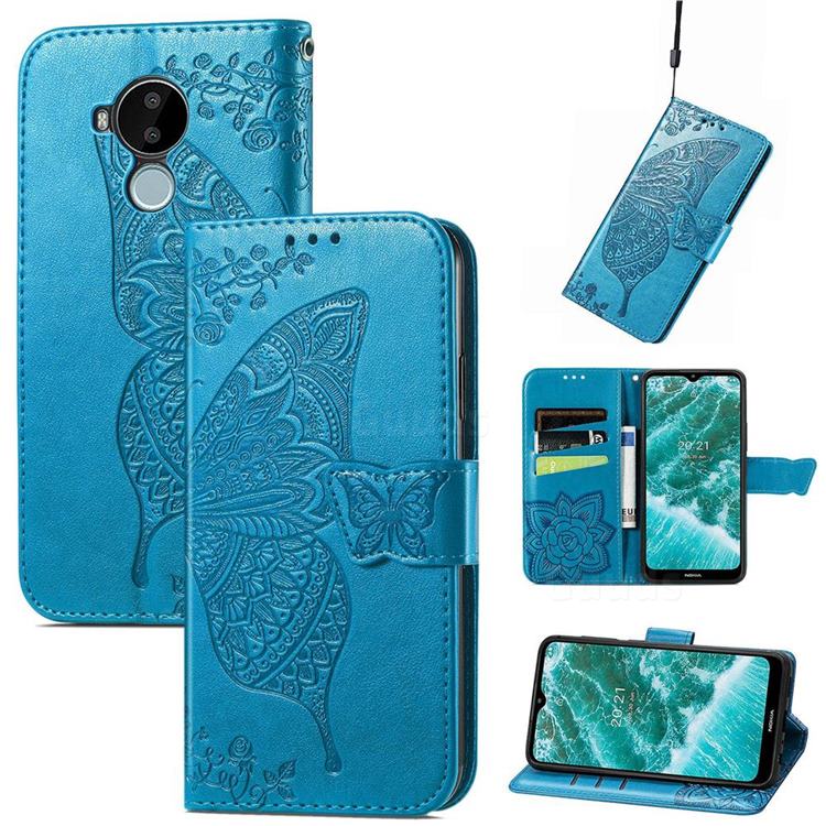 Embossing Mandala Flower Butterfly Leather Wallet Case for Nokia C30 - Blue