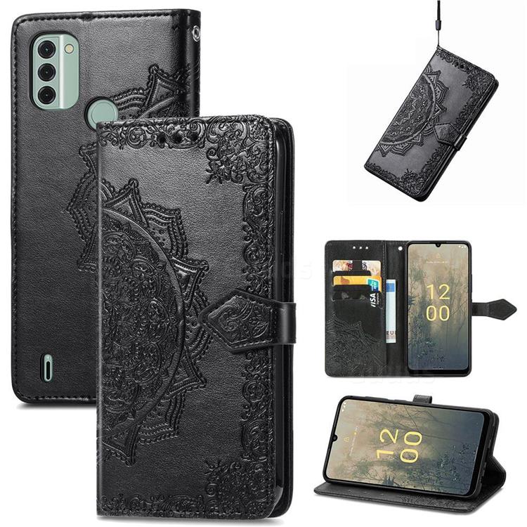 Embossing Imprint Mandala Flower Leather Wallet Case for Nokia C31 - Black