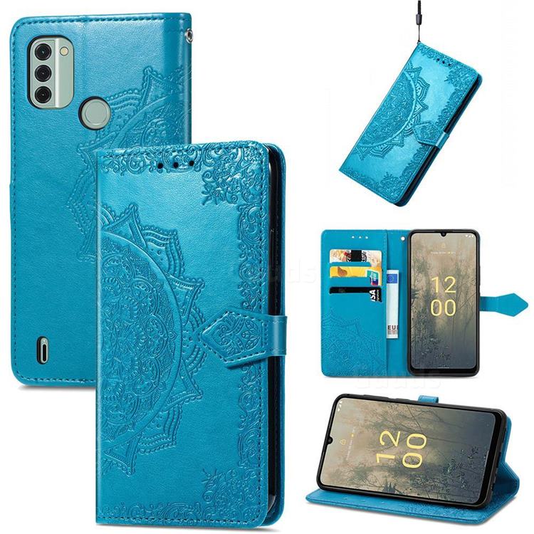 Embossing Imprint Mandala Flower Leather Wallet Case for Nokia C31 - Blue
