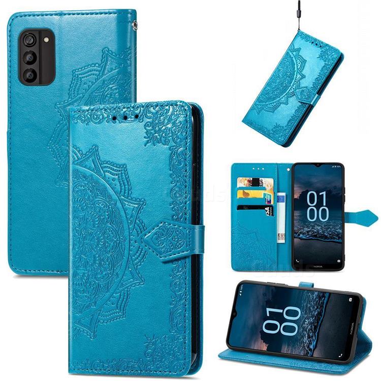 Embossing Imprint Mandala Flower Leather Wallet Case for Nokia G100 - Blue