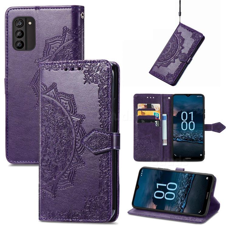 Embossing Imprint Mandala Flower Leather Wallet Case for Nokia G100 - Purple