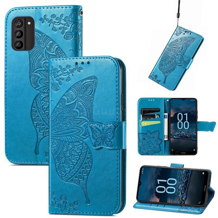 Embossing Mandala Flower Butterfly Leather Wallet Case for Nokia G100 - Blue