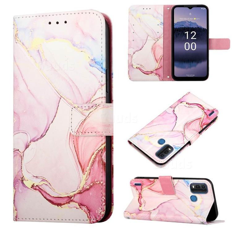 Rose Gold Marble Leather Wallet Protective Case for Nokia G11 Plus