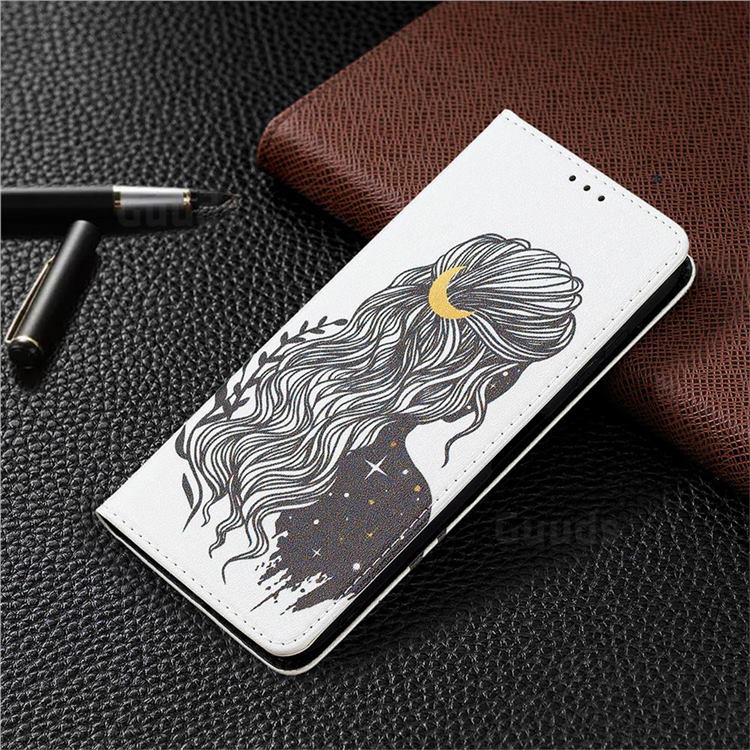 Girl with Long Hair Slim Magnetic Attraction Wallet Flip Cover for