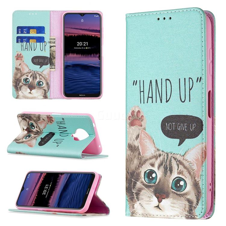 Hand Up Cat Slim Magnetic Attraction Wallet Flip Cover for Nokia G20