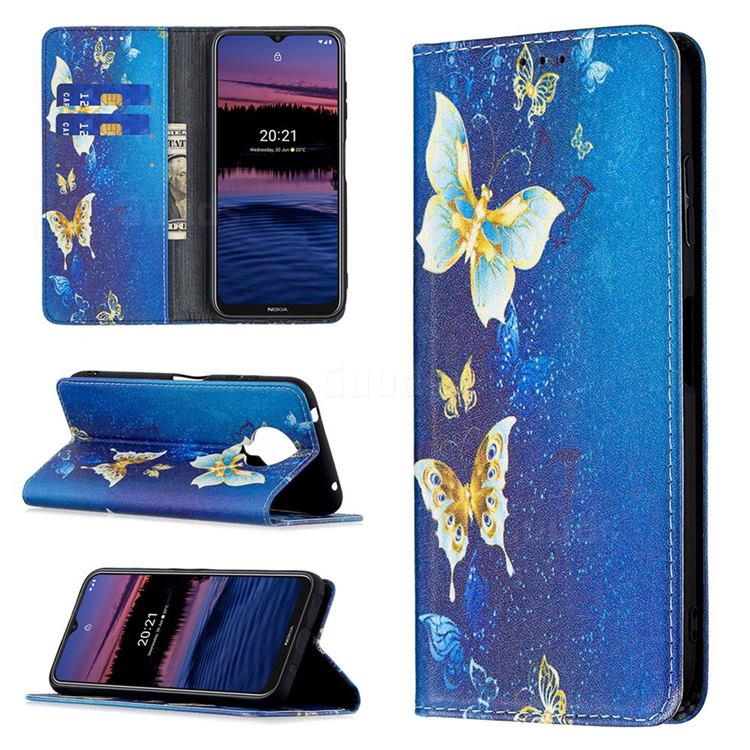 Gold Butterfly Slim Magnetic Attraction Wallet Flip Cover for Nokia G20
