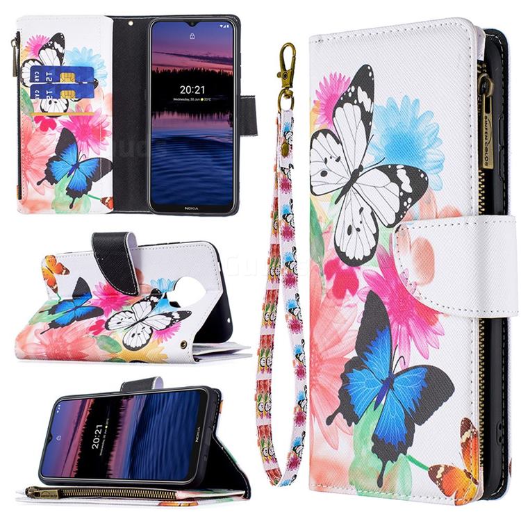 Vivid Flying Butterflies Binfen Color BF03 Retro Zipper Leather Wallet Phone Case for Nokia G20