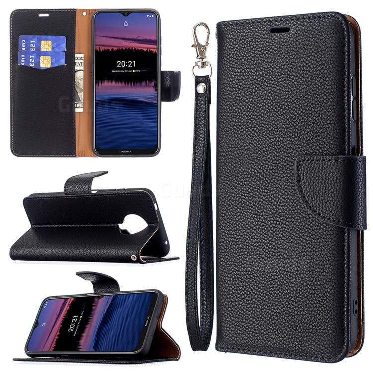 Classic Luxury Litchi Leather Phone Wallet Case for Nokia G20 - Black