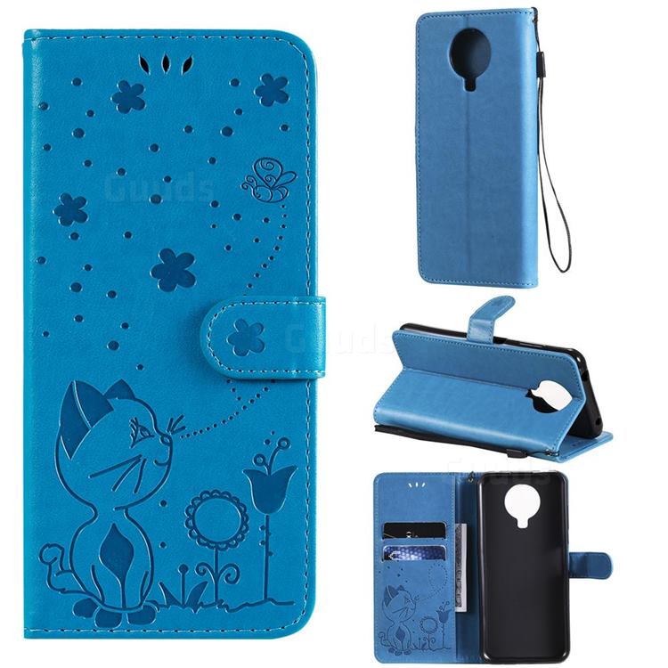 Embossing Bee and Cat Leather Wallet Case for Nokia G20 - Blue