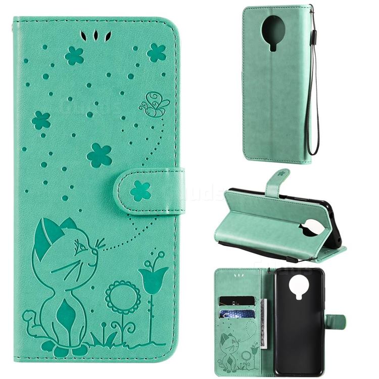 Embossing Bee and Cat Leather Wallet Case for Nokia G20 - Green
