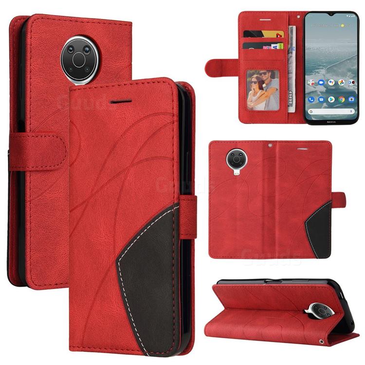 Luxury Two-color Stitching Leather Wallet Case Cover for Nokia G20 - Red