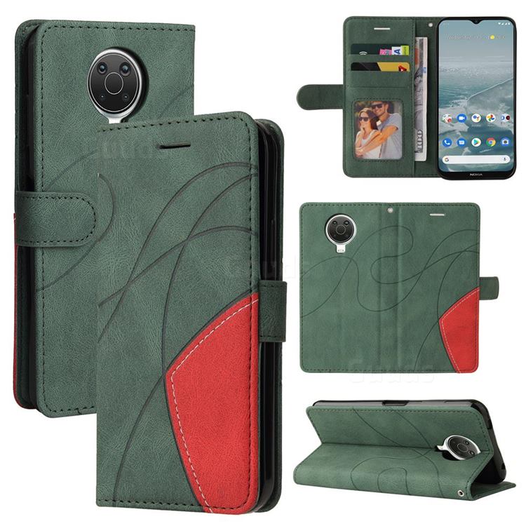 Luxury Two-color Stitching Leather Wallet Case Cover for Nokia G20 - Green