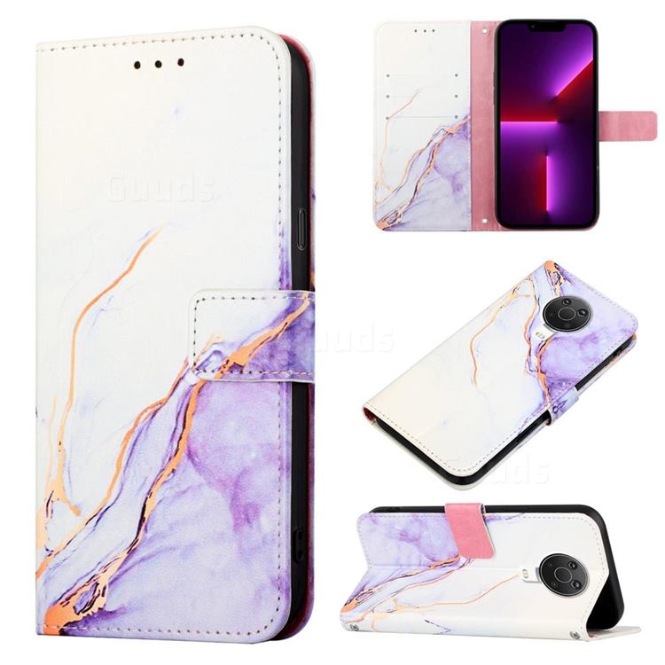 Purple White Marble Leather Wallet Protective Case for Nokia G20