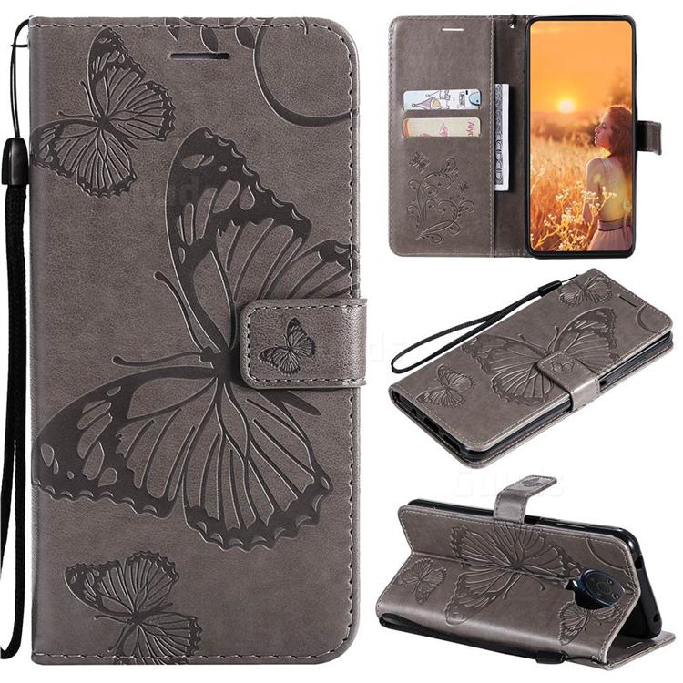 Embossing 3D Butterfly Leather Wallet Case for Nokia G20 - Gray