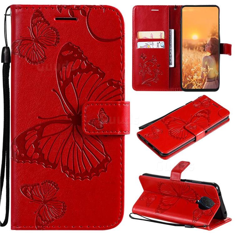 Embossing 3D Butterfly Leather Wallet Case for Nokia G20 - Red