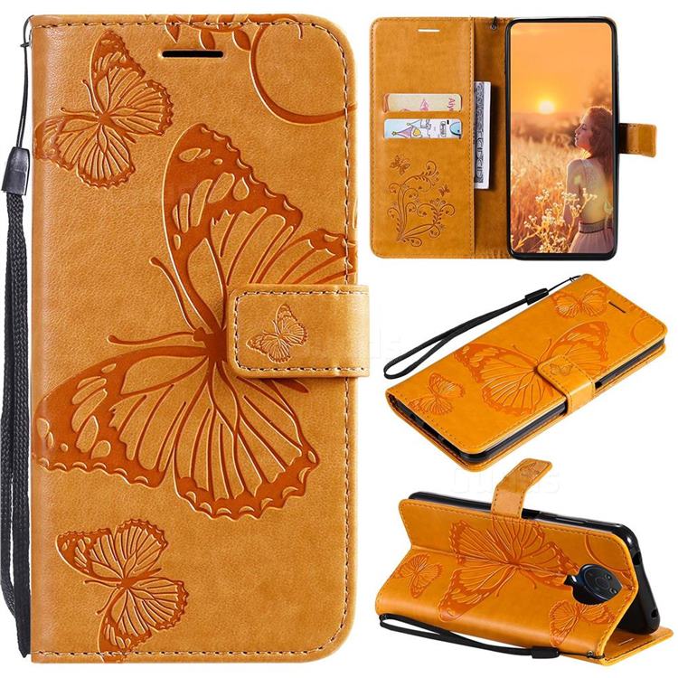 Embossing 3D Butterfly Leather Wallet Case for Nokia G20 - Yellow