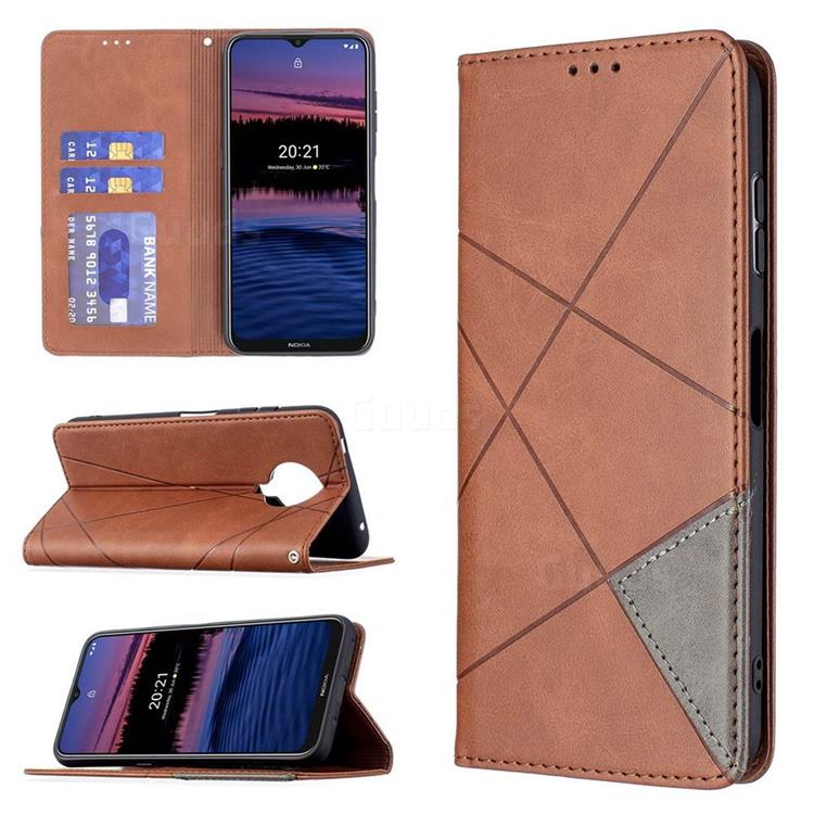 Prismatic Slim Magnetic Sucking Stitching Wallet Flip Cover for Nokia G20 - Brown