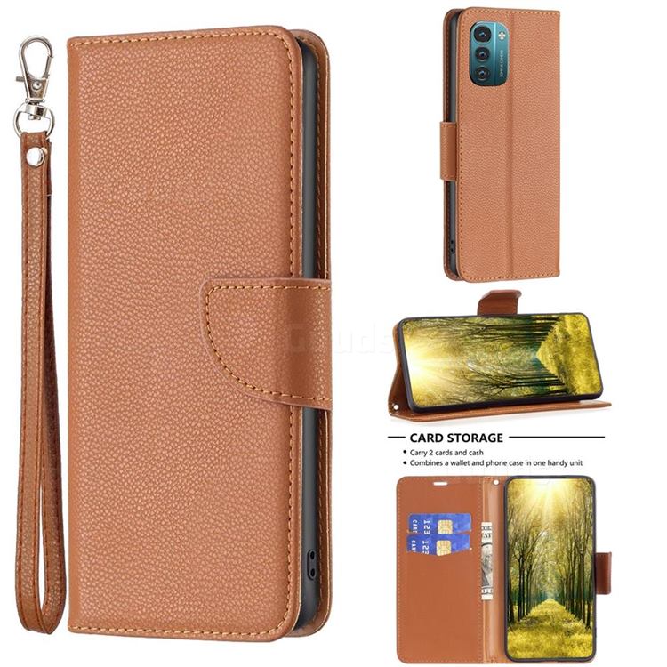 Classic Luxury Litchi Leather Phone Wallet Case for Nokia G21 - Brown