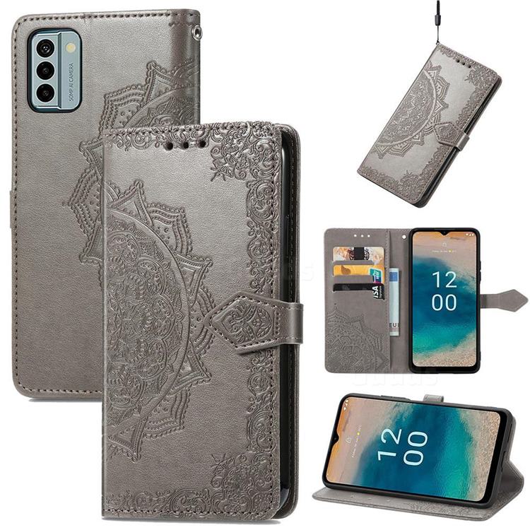 Embossing Imprint Mandala Flower Leather Wallet Case for Nokia G22 - Gray