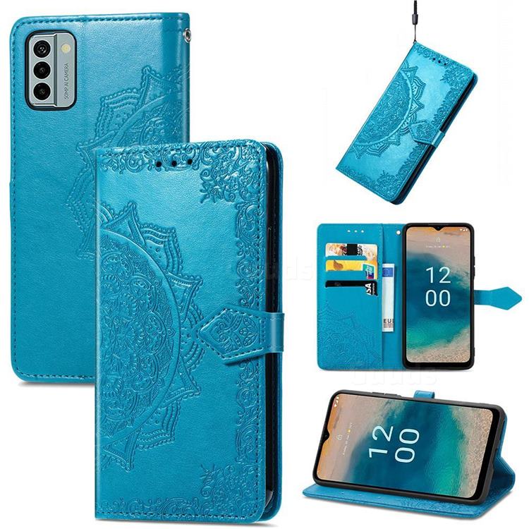 Embossing Imprint Mandala Flower Leather Wallet Case for Nokia G22 - Blue