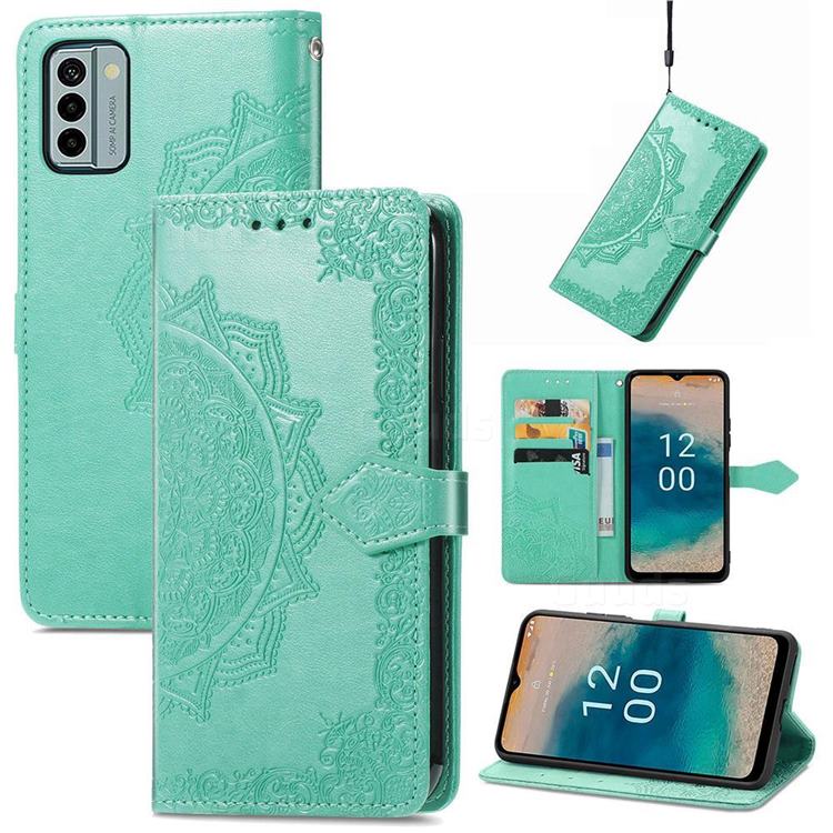 Embossing Imprint Mandala Flower Leather Wallet Case for Nokia G22 - Green
