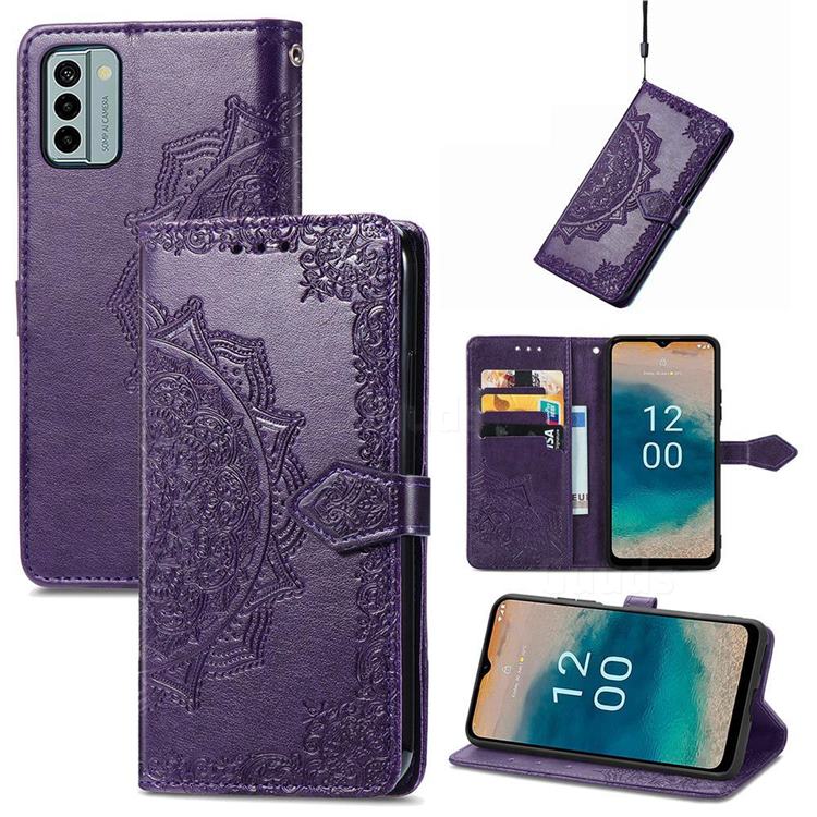 Embossing Imprint Mandala Flower Leather Wallet Case for Nokia G22 - Purple
