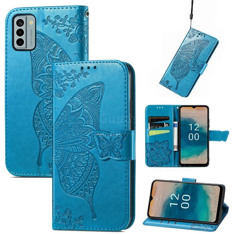 Embossing Mandala Flower Butterfly Leather Wallet Case for Nokia G22 - Blue