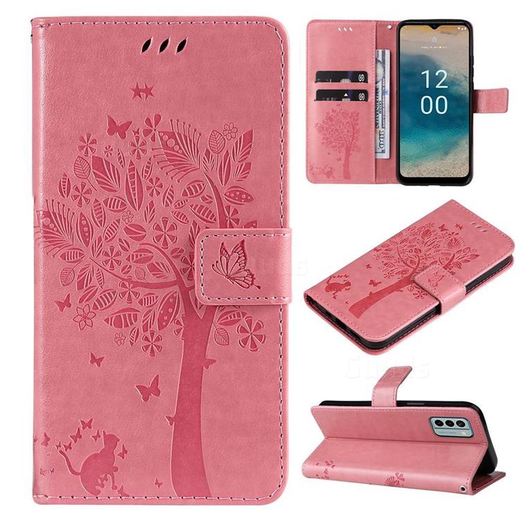 Embossing Butterfly Tree Leather Wallet Case for Nokia G22 - Pink