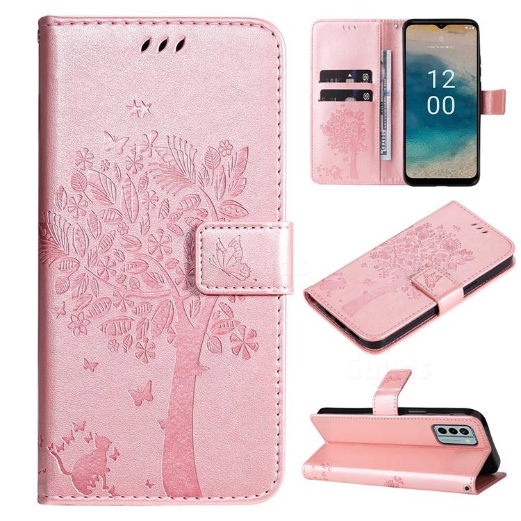 Embossing Butterfly Tree Leather Wallet Case for Nokia G22 - Rose Pink