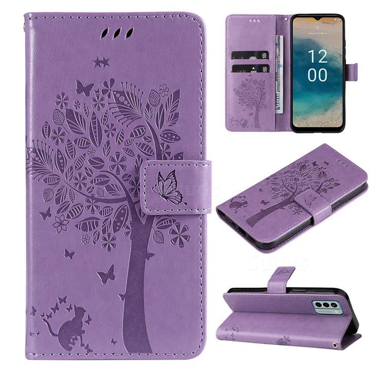 Embossing Butterfly Tree Leather Wallet Case for Nokia G22 - Violet