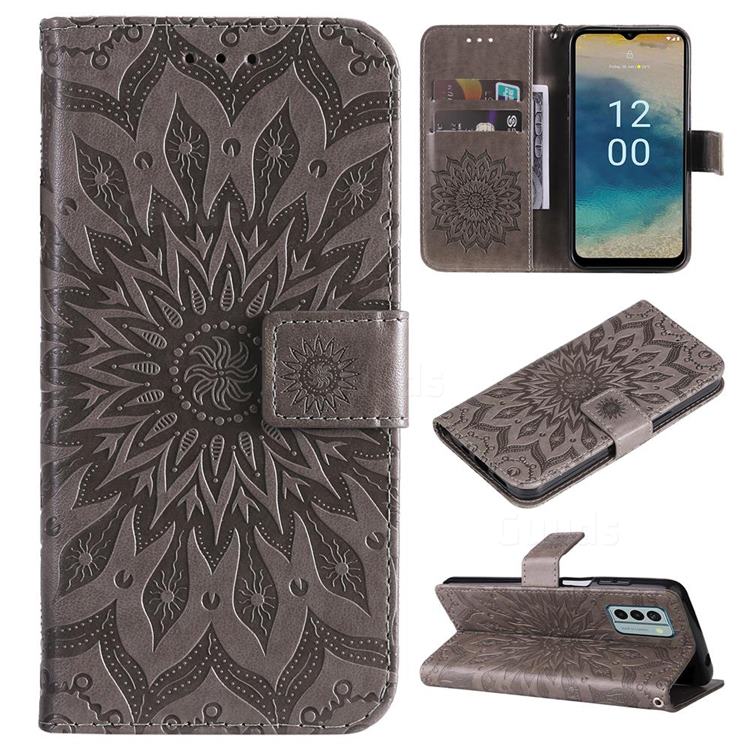 Embossing Sunflower Leather Wallet Case for Nokia G22 - Gray
