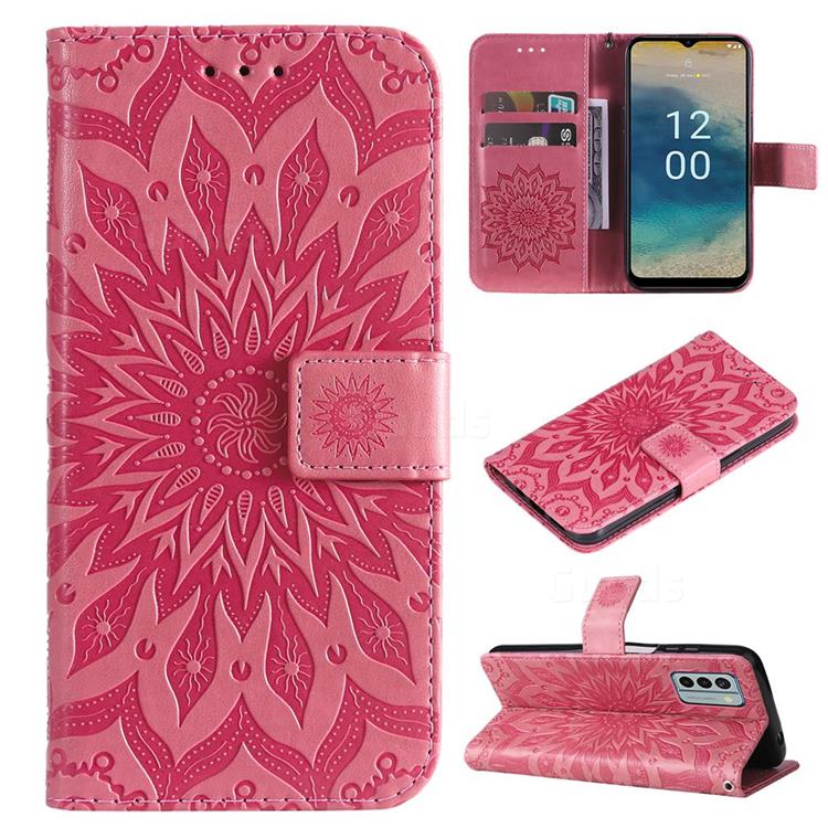 Embossing Sunflower Leather Wallet Case for Nokia G22 - Pink