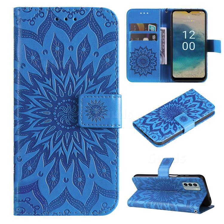 Embossing Sunflower Leather Wallet Case for Nokia G22 - Blue