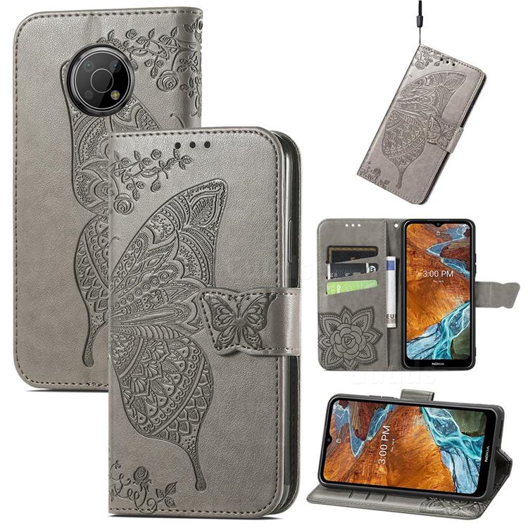 Embossing Mandala Flower Butterfly Leather Wallet Case for Nokia G300 - Gray